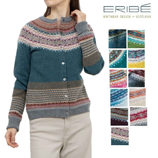 ERIBE エリベ レディース カーディガン ニット セーター ノルディック クルーネック アルパインカーディガン メリノウール アンゴラ フェアアイルヨークパターン C3735 プレゼント 妻 彼女
