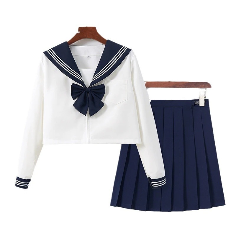ロリータドレス 春夏 日系 制服三点セット 長袖/半袖 プリーツ スカート セーラー服 セット