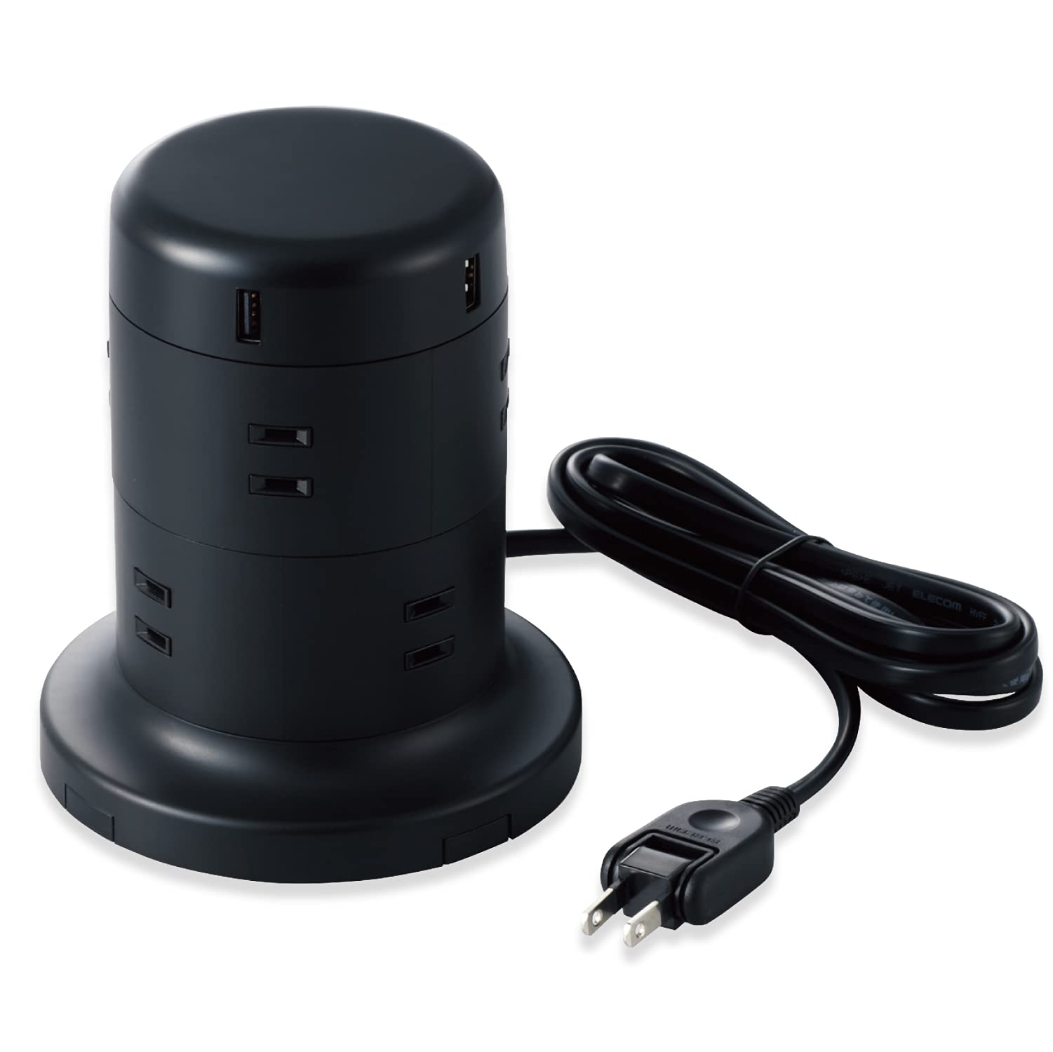 【全国送料無料】 エレコム 電源タップ タワー型 8個口 雷サージ付 ホコリ防止シャッター付 固定可能 5ポート合計出力4.8A 2.0m ブラック TT-U01-0820BK 4,352円