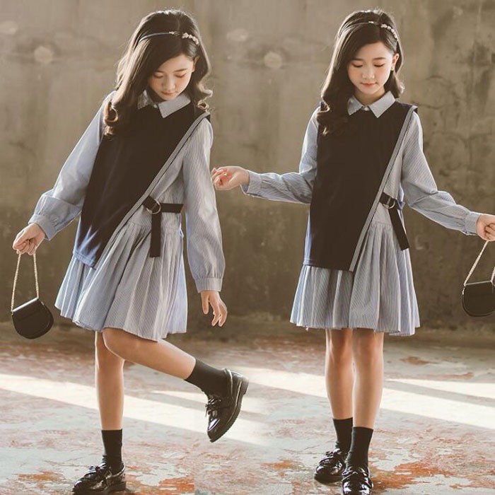 韓国子供服セットアップ女の子入学式キッズ春秋長袖シャツ+ワンピース2点セットスカートスーツフォーマル 返品交換不可 定価の88％ＯＦＦ