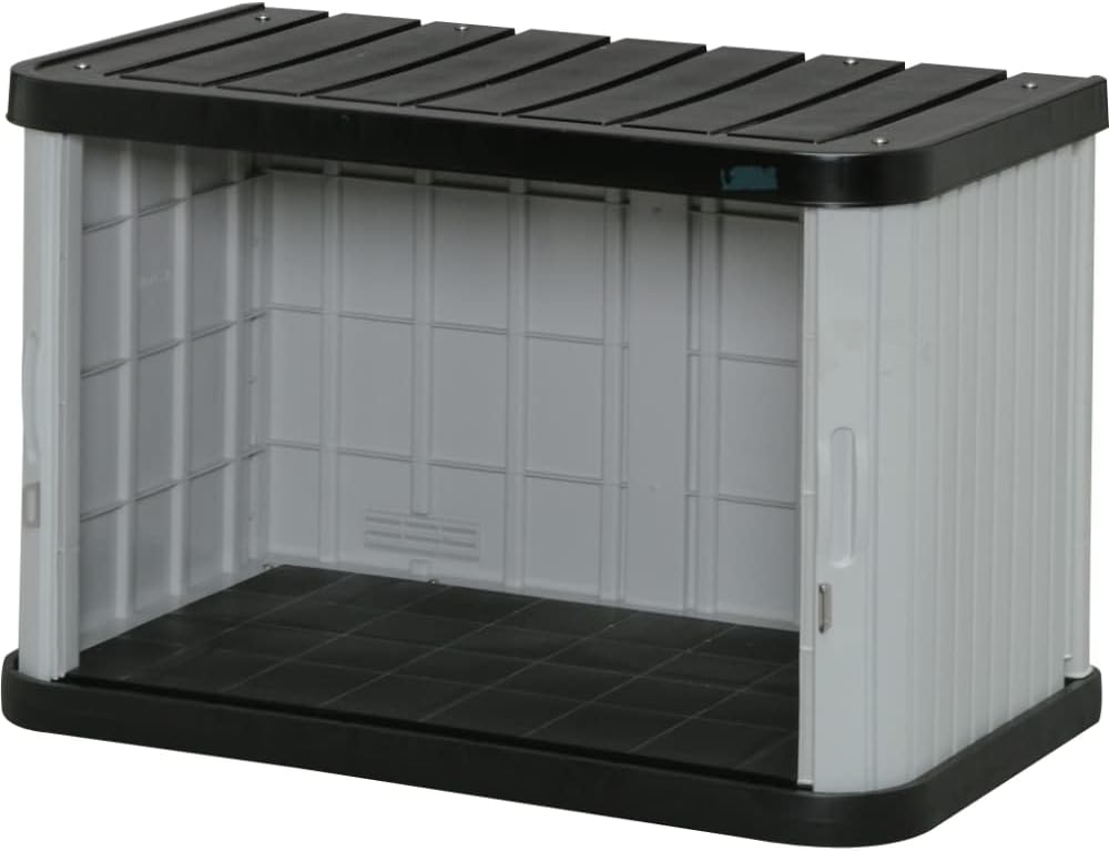 くてサビにくい! シャッタータイプ 耐荷重 天板100kg 底板100kg アジャスター付 物置 収納庫 屋外 倉庫 ブラック/グレー