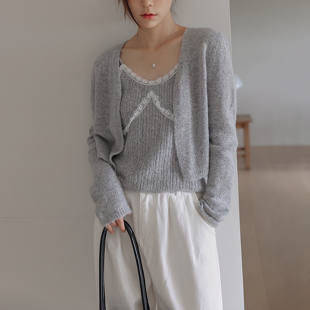 モエリンレーススリーブレスカーディガンセット