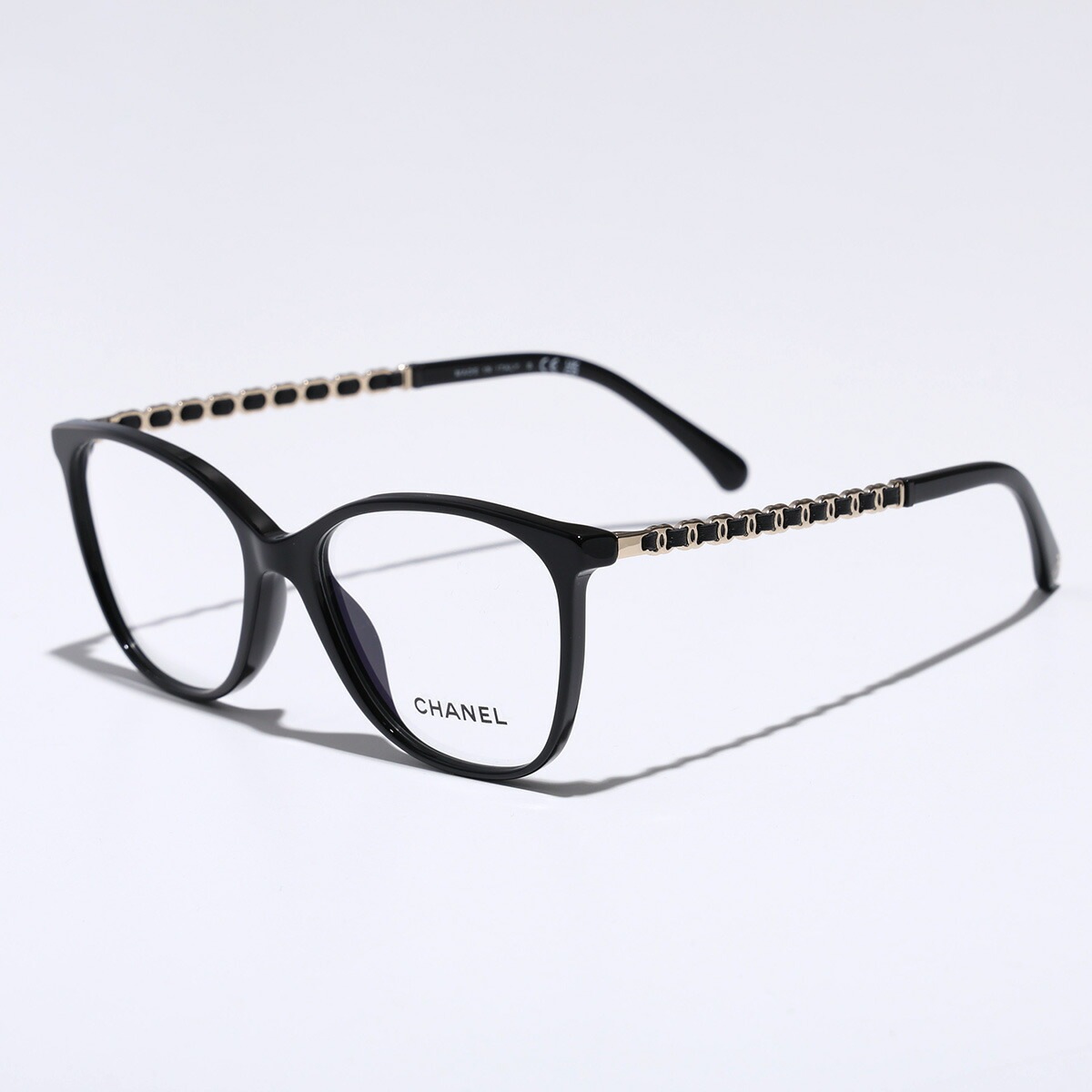 CHANEL シャネル メガネ 3408Q スクエア型 セルフレーム マトラッセ レザー ココマーク CCマーク 伊達メガネ 黒縁メガネ C622/BLACK ブラック