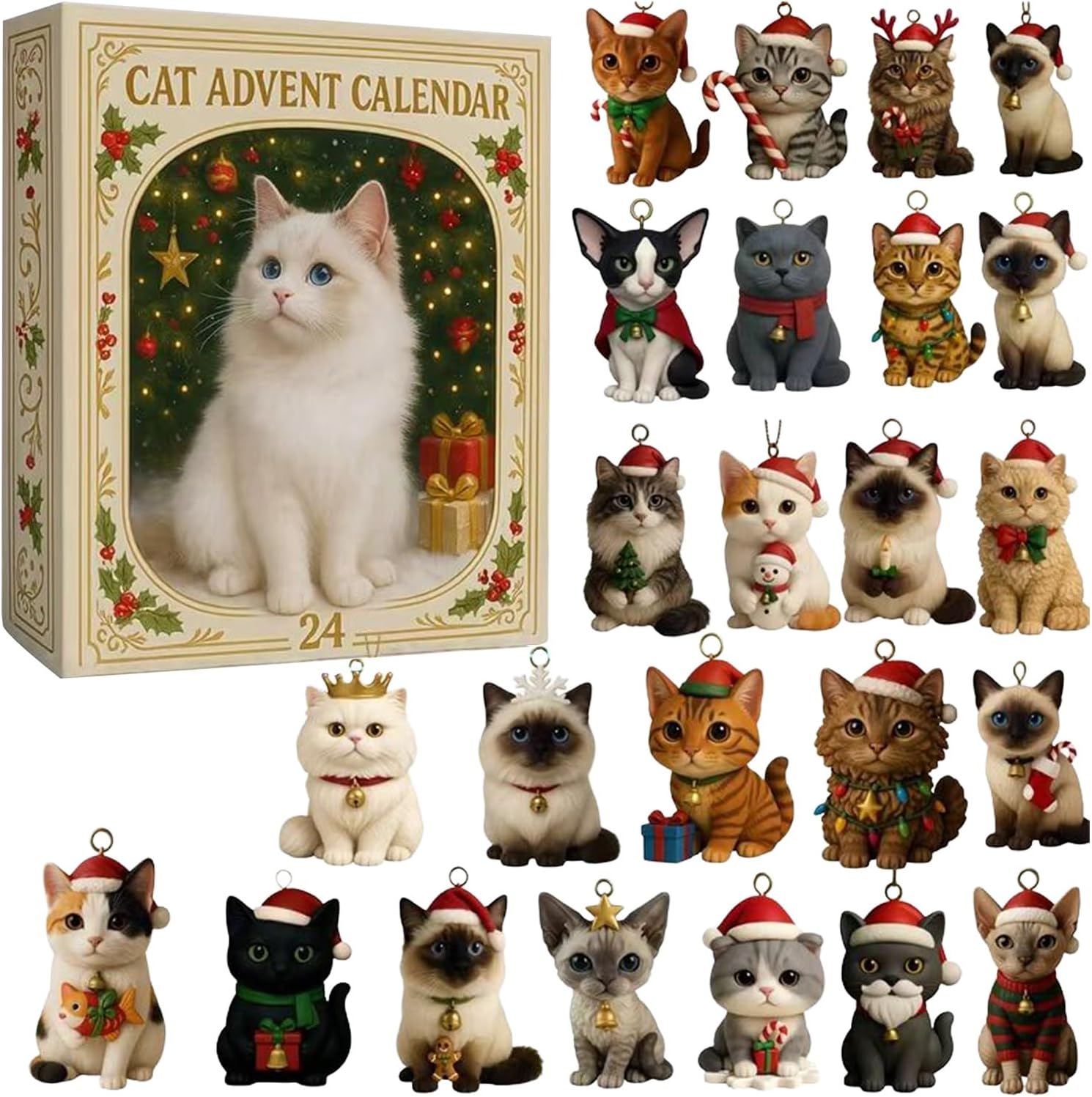 アドベントカレンダー 猫 2Dアクリルキャットアドベントカレンダー猫愛好家のための24日間のクリスマスカウントダウンカレンダーかわいい子猫の休日の装飾装飾品