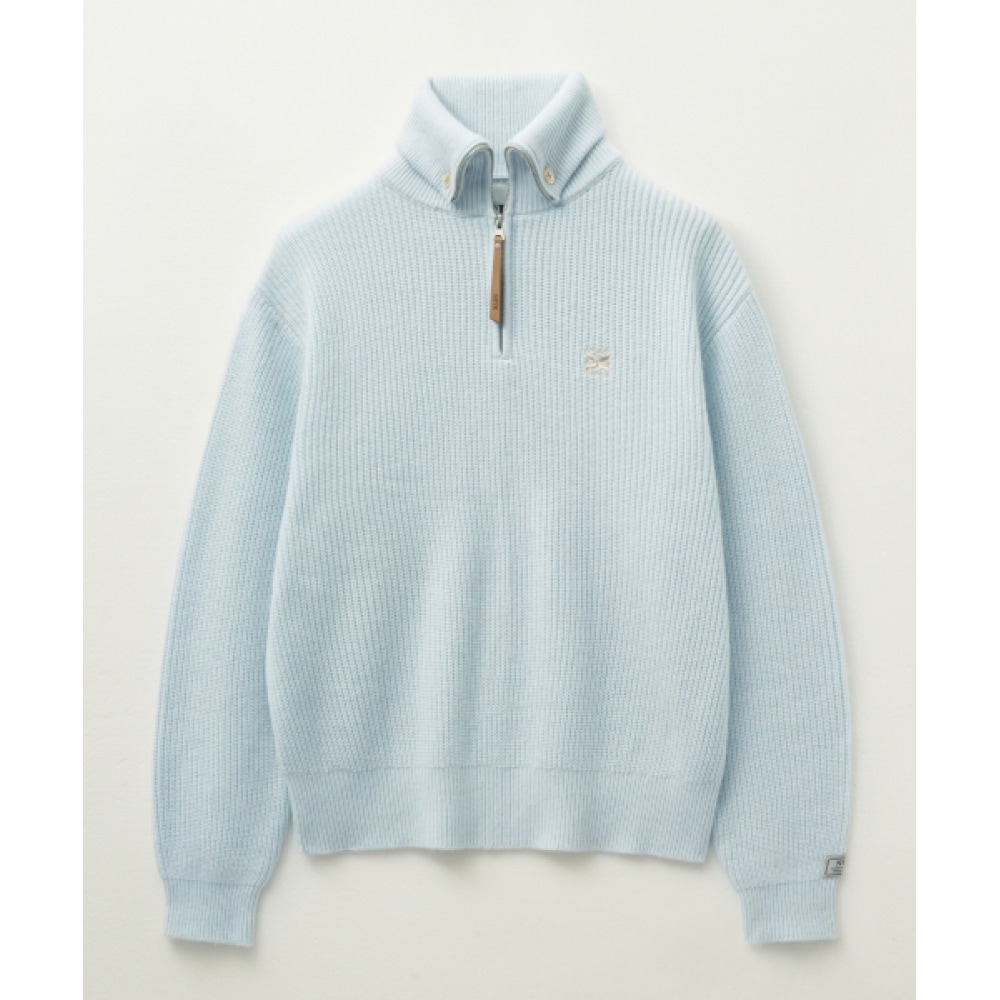 SATUR ボタンアップセーラーハーフニットジップアップライトブルー