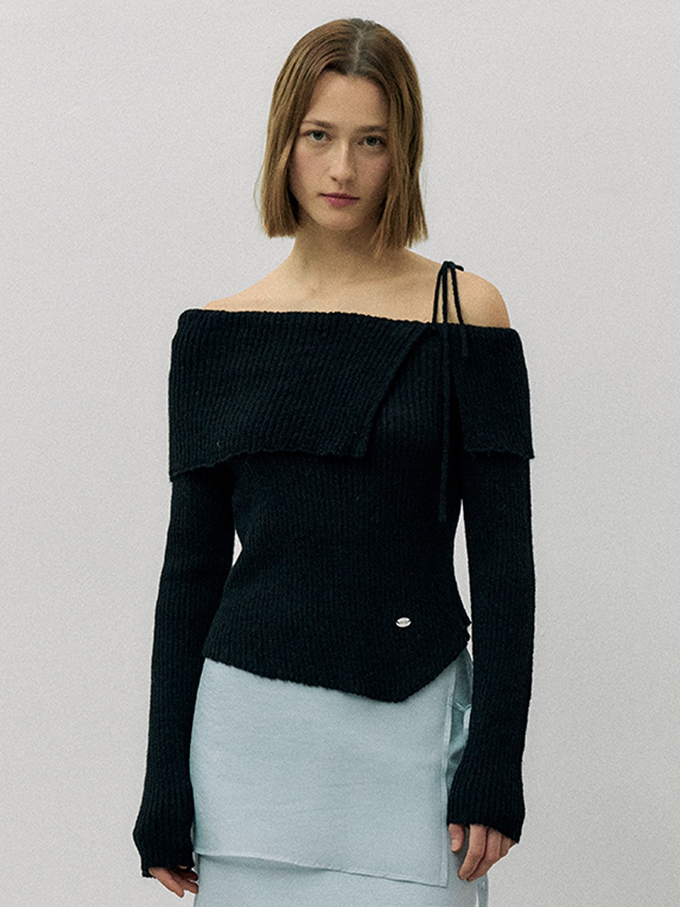 MOHAIR WOOL BLENDED OFF SHOULDER KNIT BLACK