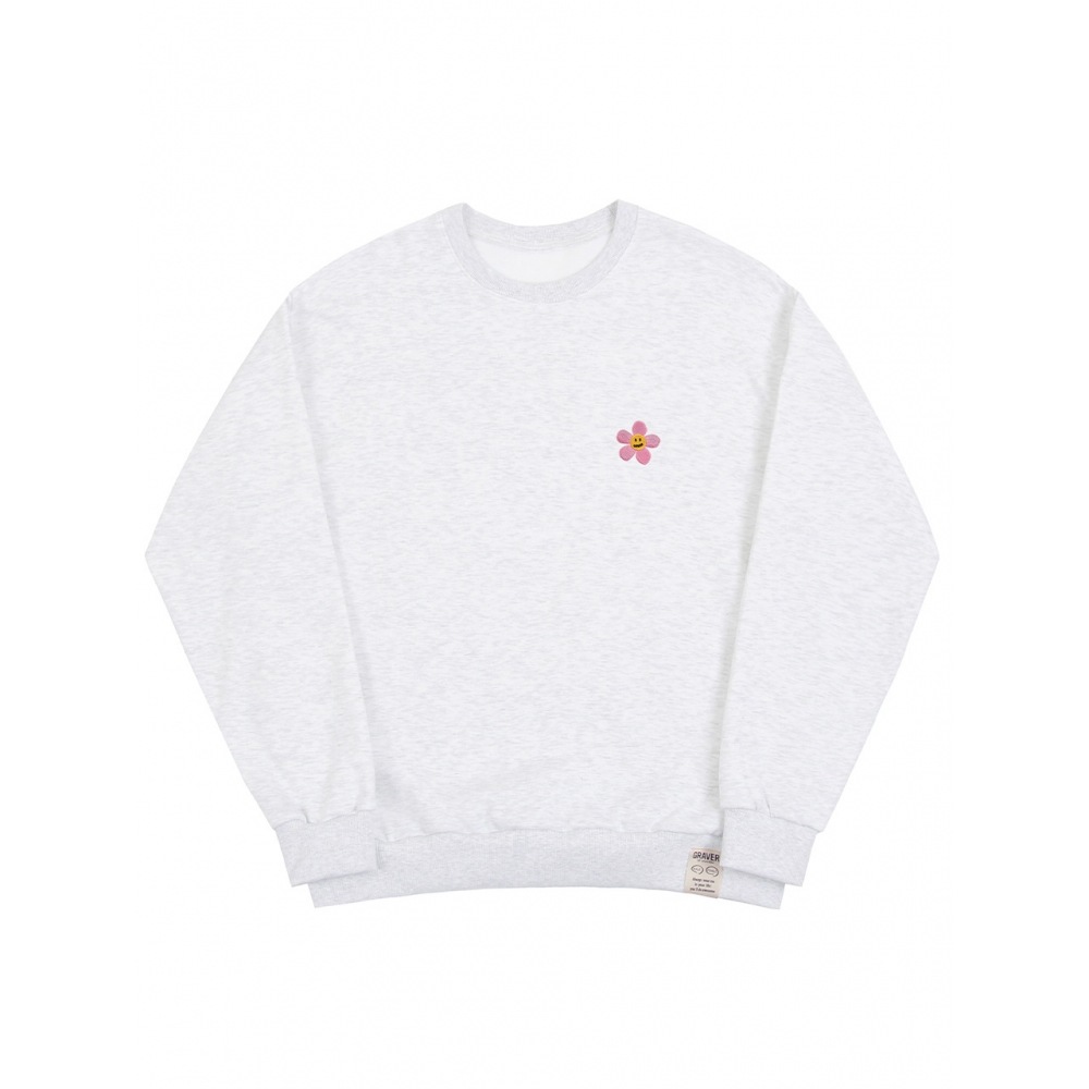 GRAVER ピンクフラワードットエンブロイダリースウェットシャツメランジホワイト