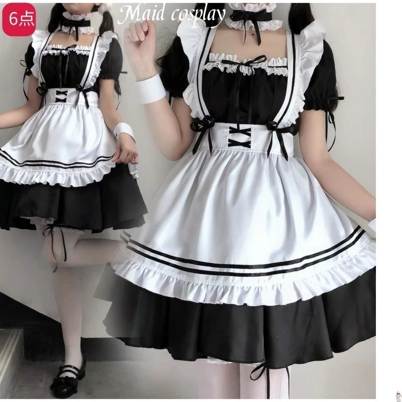 【急速出荷】メイド 服 コスプレ 衣装 仮装 女装 フリル ロリータ かわいい カチューシャ 付き ロリータワンピース アニメ かわいい コスチューム コスプレ衣装 大人用 ワンピース エプロン 仮装