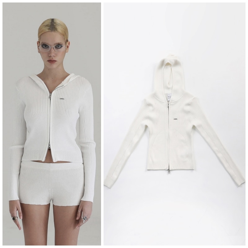 【BADBLOOD】 KNIT HOODED ZIP-UP : WHITE