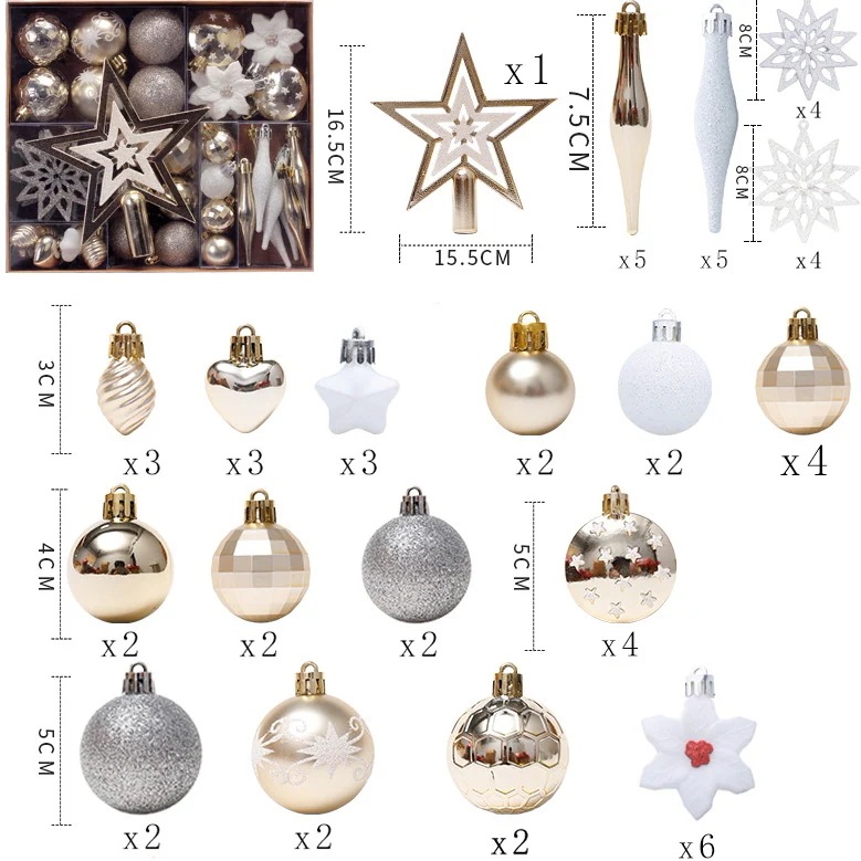 国を越えた作58PCSカラークリスマスボールセットギフトバッグクリスマスツリーストラップクリスマスオーナメントクリスマスボール子のプレゼントインテリア