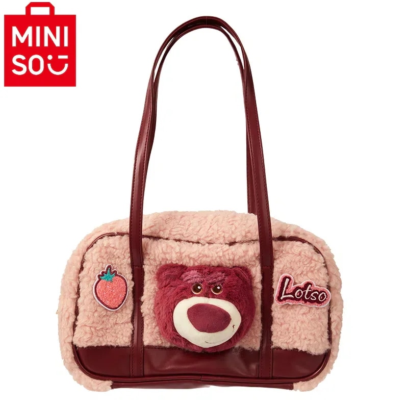 m i n i s o名創優品 正規品保証 ピクサーいちごくまディズニーシリーズもこもこキュートなワンショルダーバッグ