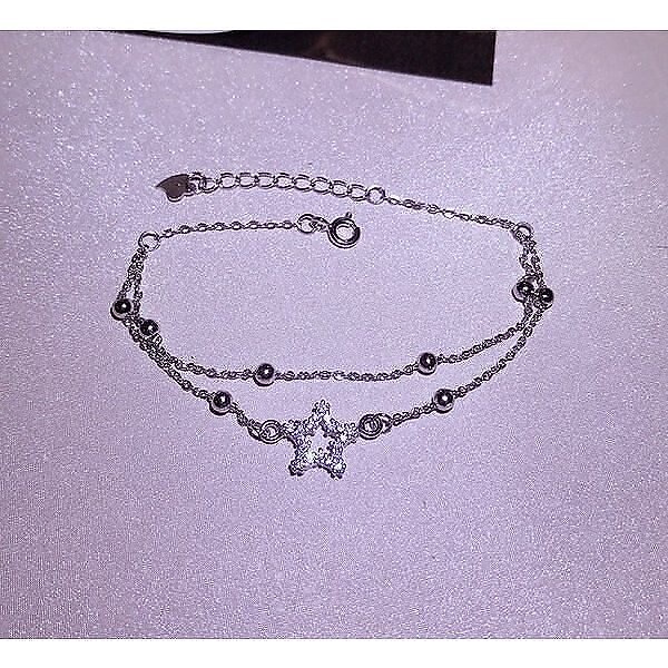 ブレスレット ダイヤ 星型 2連 ボール ブレスレット レディース プラチナ仕上げ シルバー925 プレゼント 彼女 人気 プレゼント