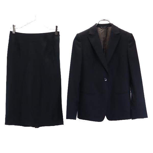 日本製 スカートスーツ 上下セットアップ 36 ブラック系 サイドジップ レディース