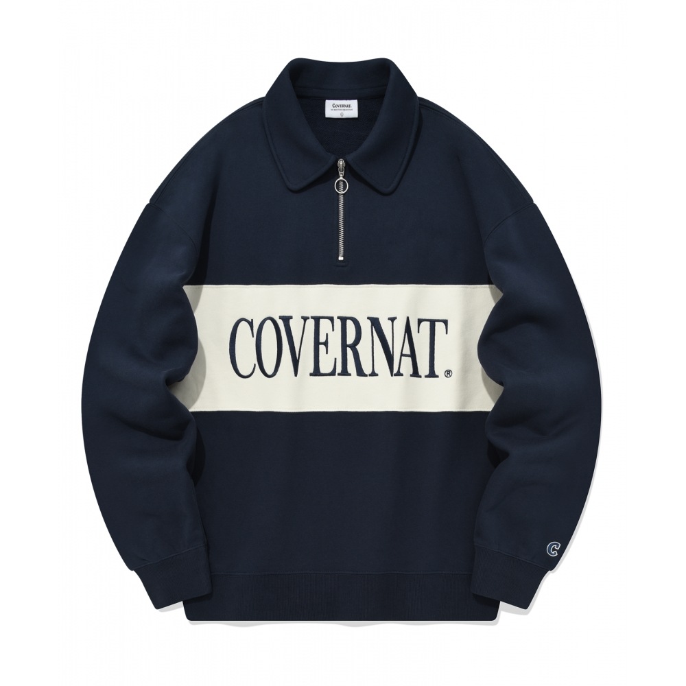 COVERNAT ブロックカラーハーフジップアップスウェットシャツネイビー 7,549円