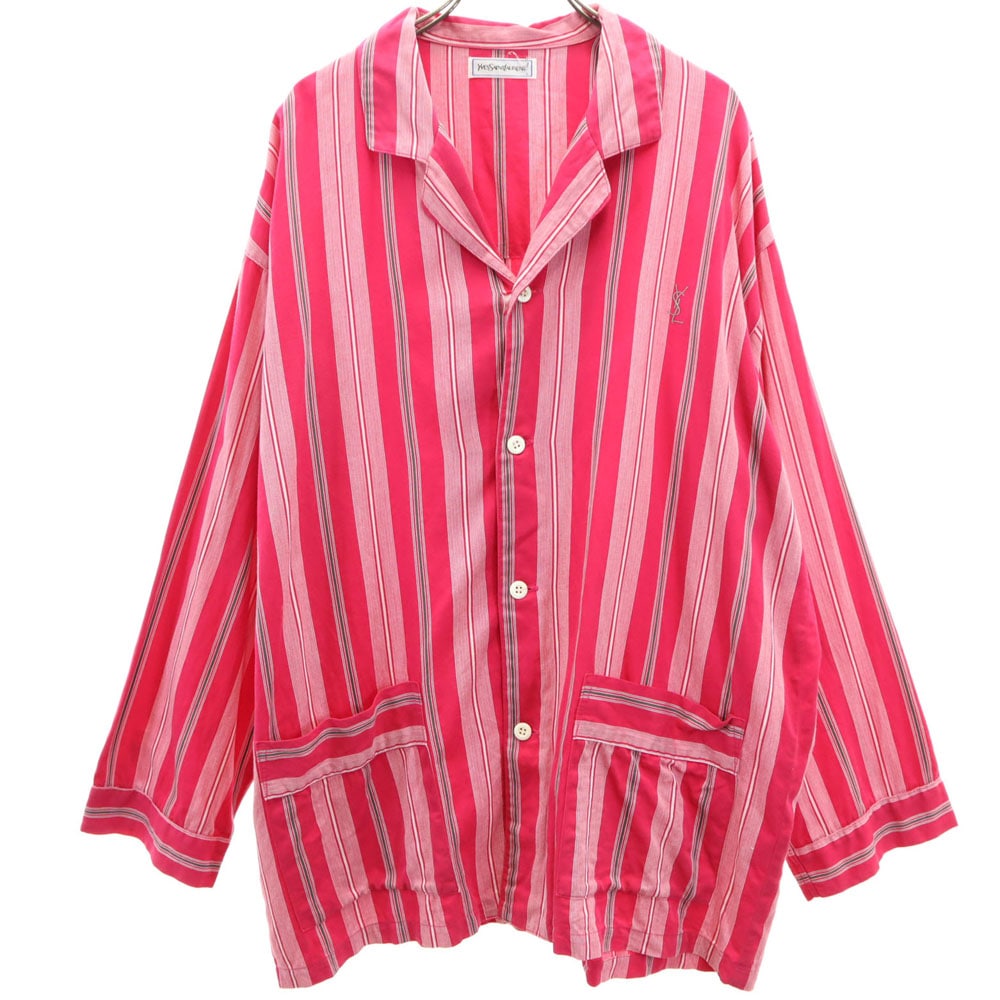 90s 日本製 オールド ストライプ柄 長袖 ルームウェア L ピンク シャツ メンズ