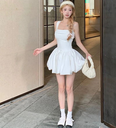 Qoo10] 白 キャミワンピース ミニ 膝上 ワンピ