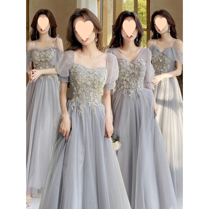 グレーの花嫁介添人ドレス妖精の気質2024新しい夏の親友姉妹グループドレス女性シニアニッチが通常着用可能
