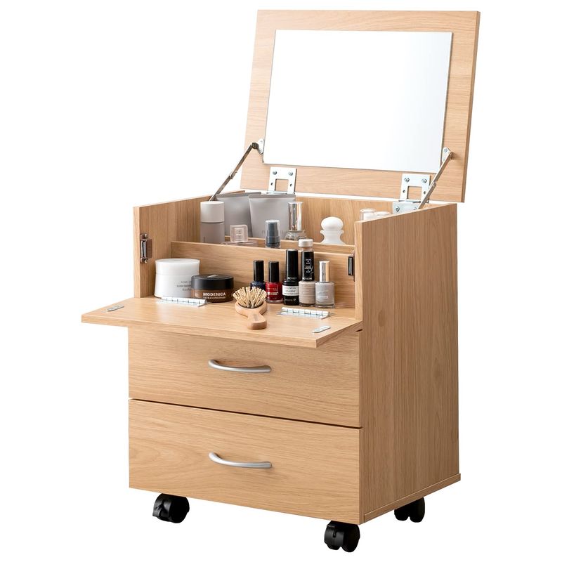 萩原(Hagihara) ドレッサー 化粧台 コスメワゴン キャスター ミラー 付き 収納 コンパクト 幅45×奥行31×高さ82cm ナチ