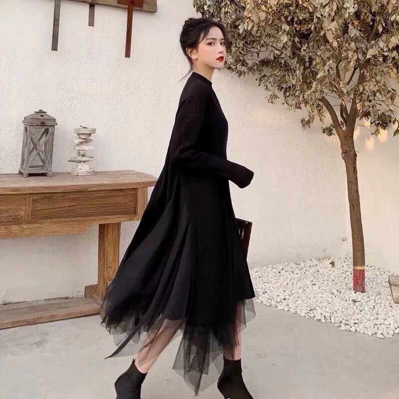 春のワンピース フレンチヴィンテージ メッシュ 二点セット ワンピース おしゃれ 流行り ニット ロング セーター 母の日30%制限