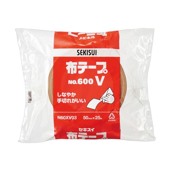 （まとめ）積水化学 布テープ No.600V 50mmx25m ダンボール色 1巻[x10]