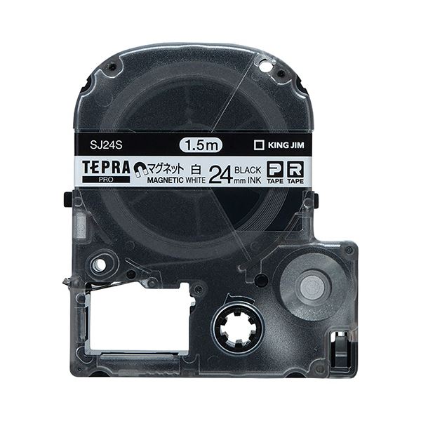(まとめ) キングジム テプラ PRO テープカートリッジ マグネットテープ 24mm 白／黒文字 SJ24S 1個 (×10セット)