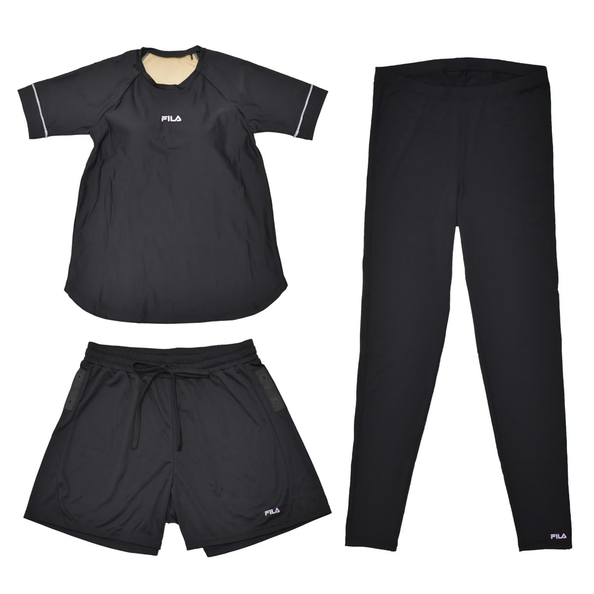 スポーツウェア 3点セット レディース 体型カバー 水陸両用 めくれ防止付き 314022-t (BPL, LL)