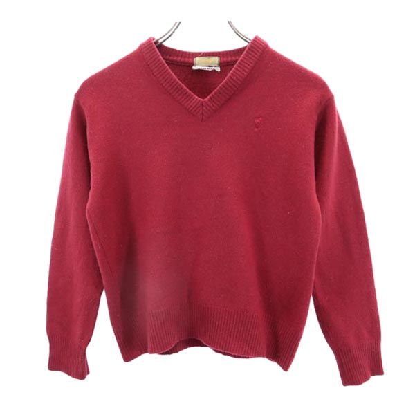 ウール 長袖 Vネック ニット M レッド系 セーター レディース