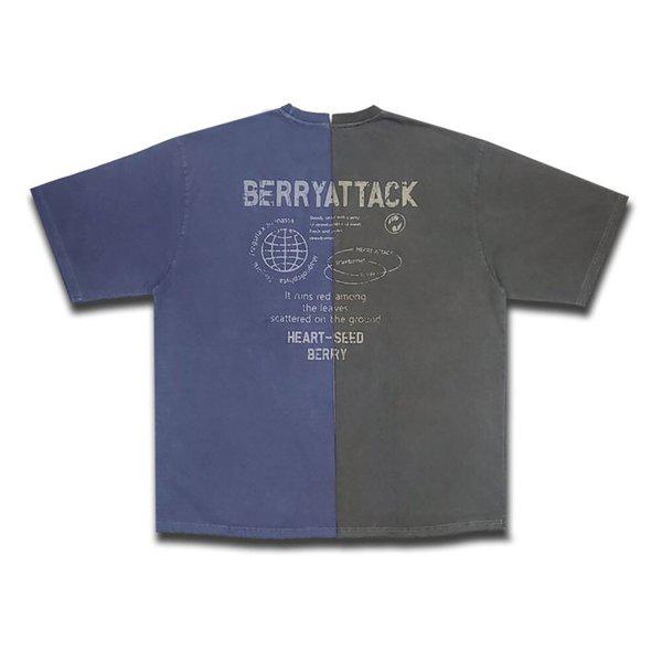 男女共用クラックピグメントウォッシング半袖Tシャツ OF-TSH-Q004-ブルー