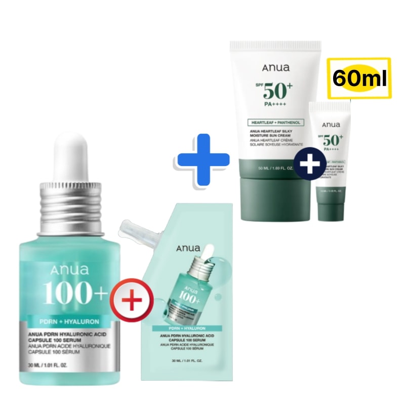 60ml+60ml/pdrn ヒアルロン酸100 セラム30ml＋リフィルセラム30ml＋ウルシ シルキーモイスチャーサンスクリーン50ml企画（＋10mlプレゼント）