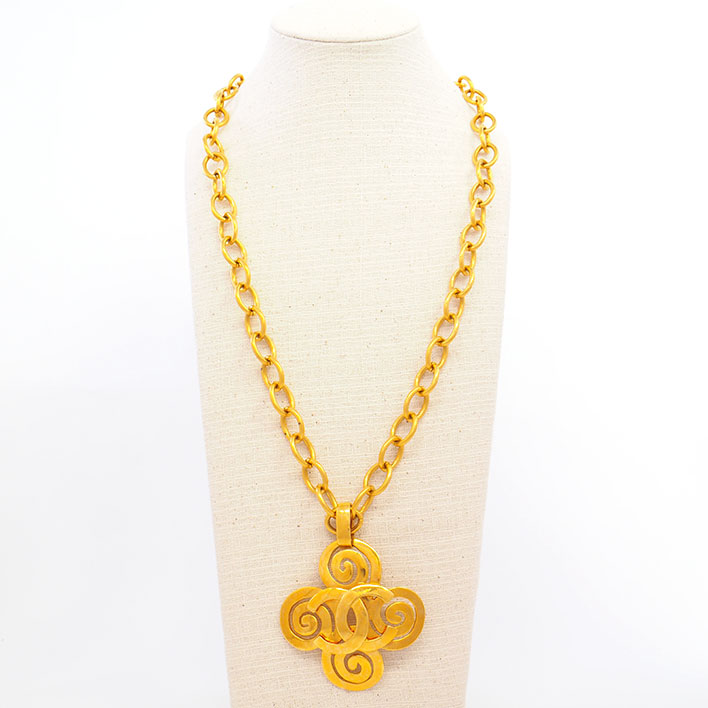 【美品】シャネル ココマーク CC ゴールド チェーン スパイラル クロス 【ネックレス】