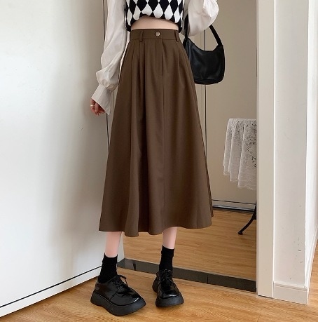 スカート 可愛い レアスカート ミディアム丈 フレア セミフレア Aライン きれいめ シンプル 上品 おしゃれ レトロ 女子 こなれ感 ガーリー ルーズ 無地 春 秋 10代 20代