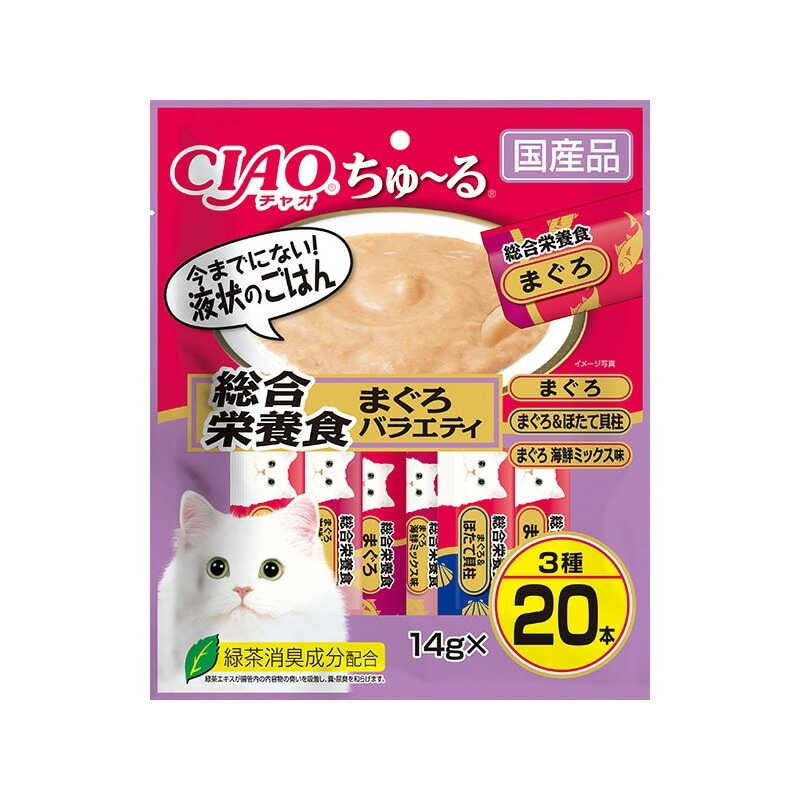 （まとめ買い）CIAOちゅる 20本 総合栄養食 まぐろバラエティ 14gx20本 猫用おやつ [x4]