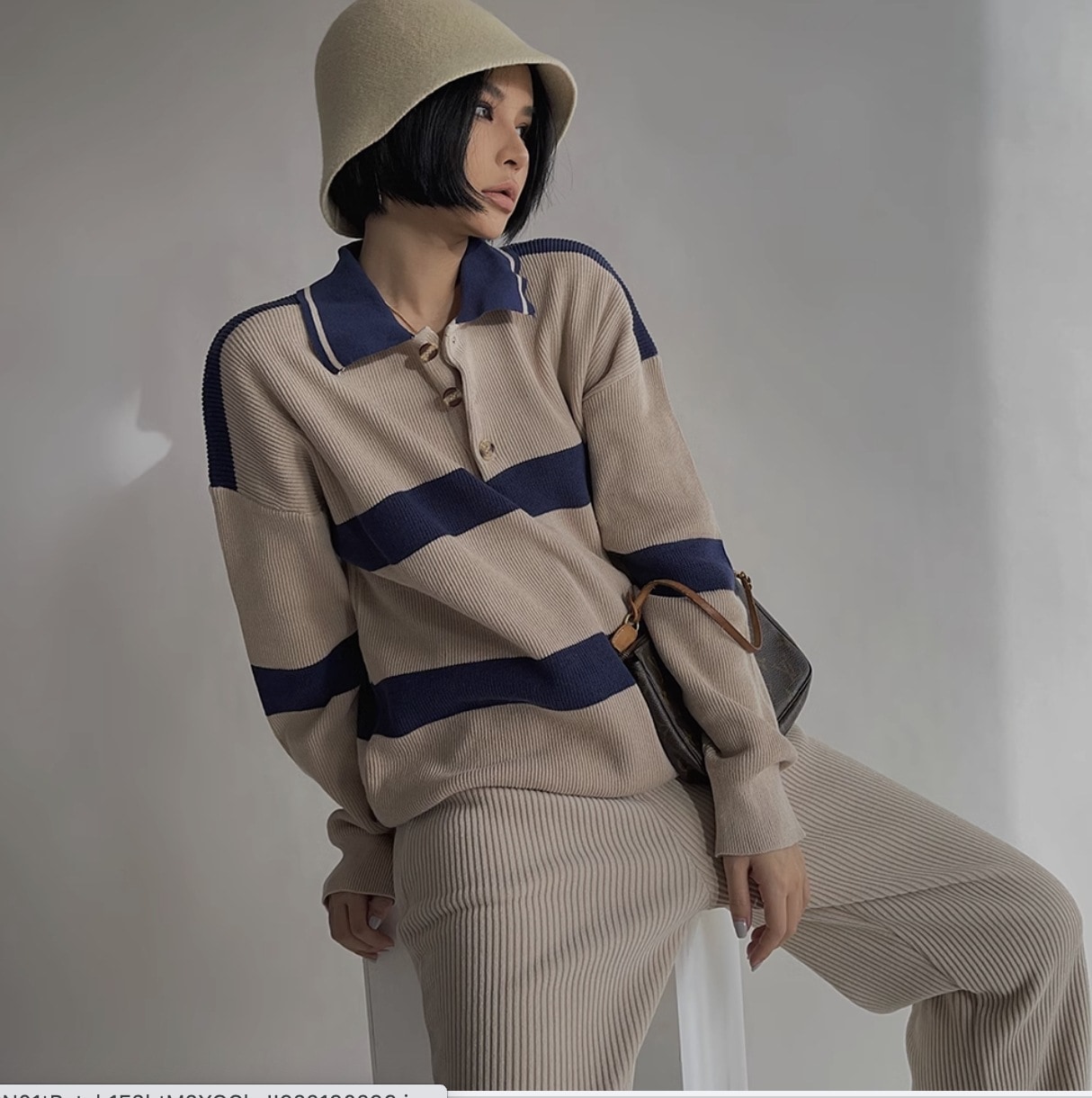 ポロシャツ トップス セーター ニット 長袖 襟付き シンプル カジュアル おしゃれ かっこいい こなれ感 ラフ メンズライク マニッシュ ボーイッシュ スポーティー ルーズ クール ボーダー シマ