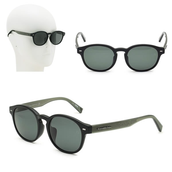 サングラス EZ0029-F/S 01N 53 Ermenegildo Zegna ブラック クリアグリーングレー アジアンフィット UVカット メンズ