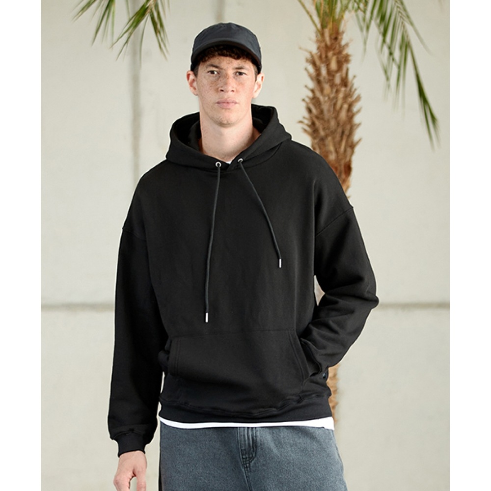 FLUKEエッセンシャルオーバーフィット無地フードTシャツブラックFHT501-Z