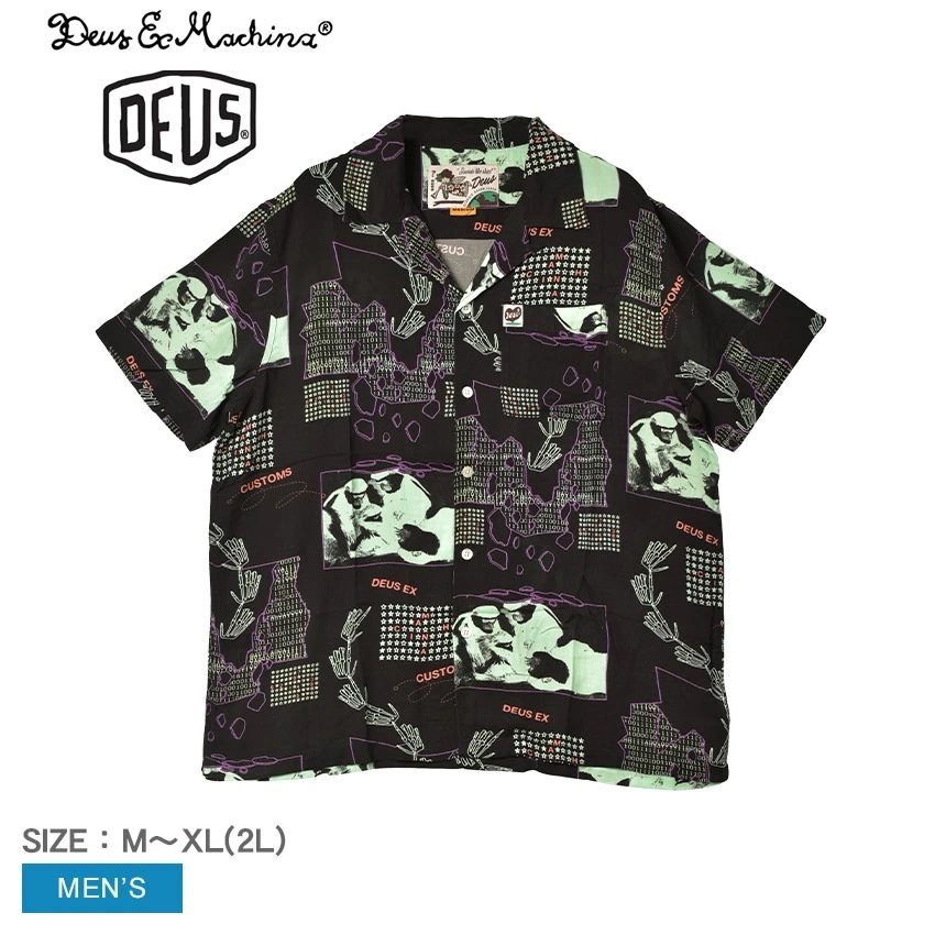 半袖シャツ メンズ PRIMITIVE SHIRT ブラック 黒 DMS235192 開襟シャツ ウエア トップス おしゃれ 総柄 ロゴ プリント カジュアル ブランド