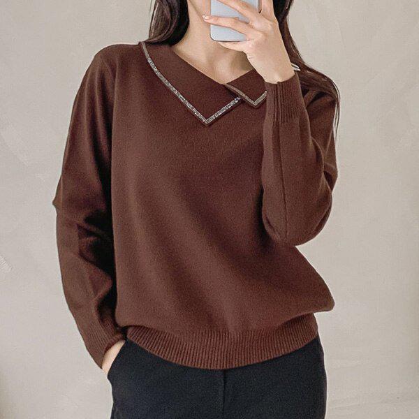 (KN)25-920長袖キュービックカラーVネックニットティー冬