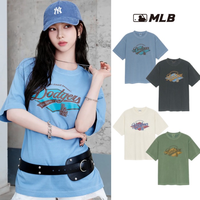 aespa カリナ 着用 韓国限定販売 男女共用 バーシティ ビンテージ ウォッシング グラフィック メガ オーバーフィット 半袖 Tシャツ LA [4カラー]