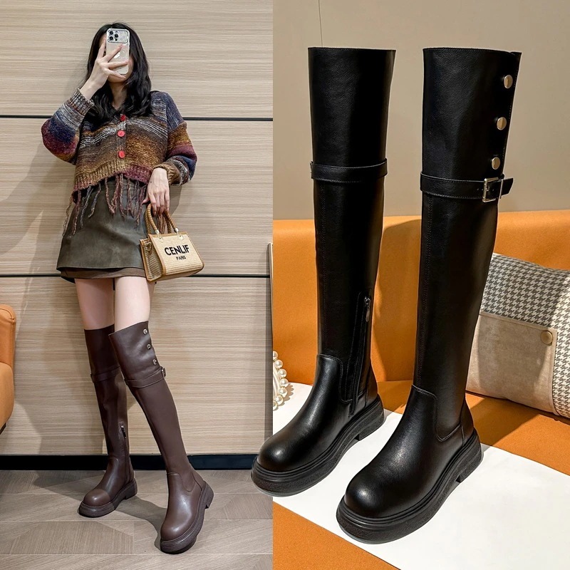 【人気のブーツを厳選】レディース 2 ウェイ ニーハイブーツ プラスサイズ フルフィギュア向け ロングブーツ 秋冬 プラットフォーム 太もも回りサイズ豊富 ハイカットブーツ ライダーブーツ