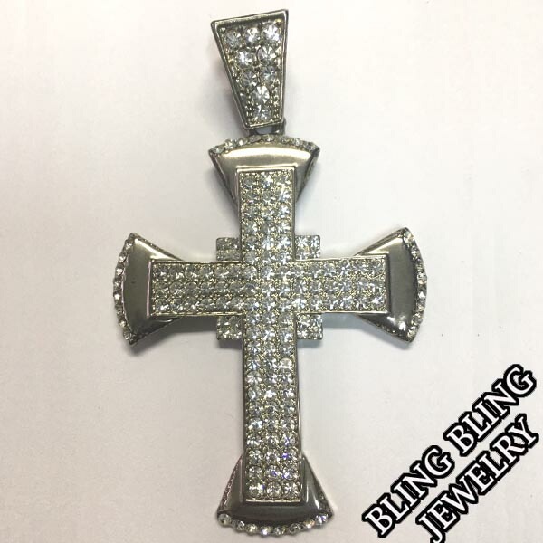 セール HIPHOPジュエリー メンズ ネックレス トップ　CROSS クロス 6 ジルコニア シルバー 925 プレーティング ストリート スタイル ヒップホップ アクセサリー ブリンブリン ジ