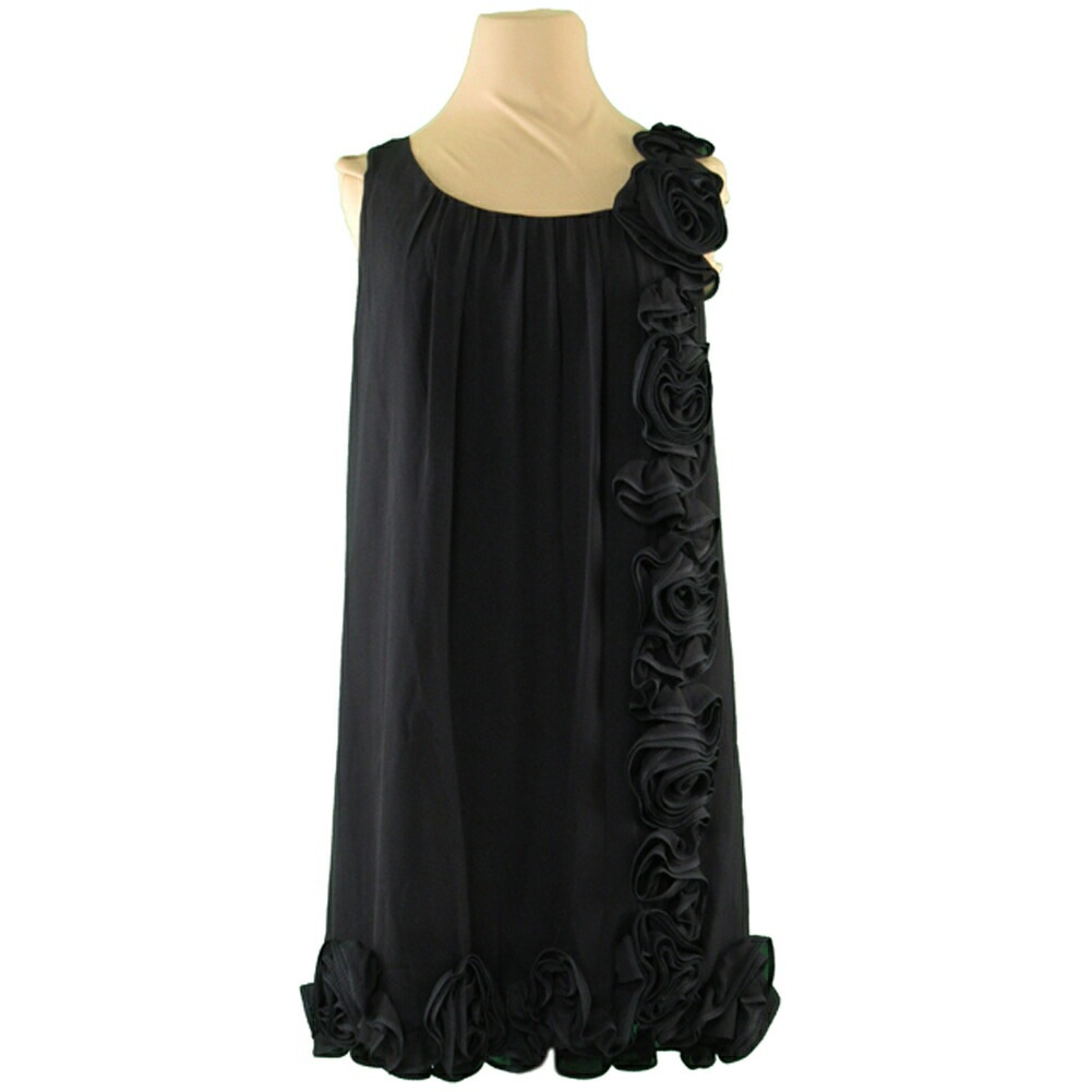 ドレス ワンピ ワンピース フラワーモチーフ レディース 36サイズ ノースリ ブラック 中古