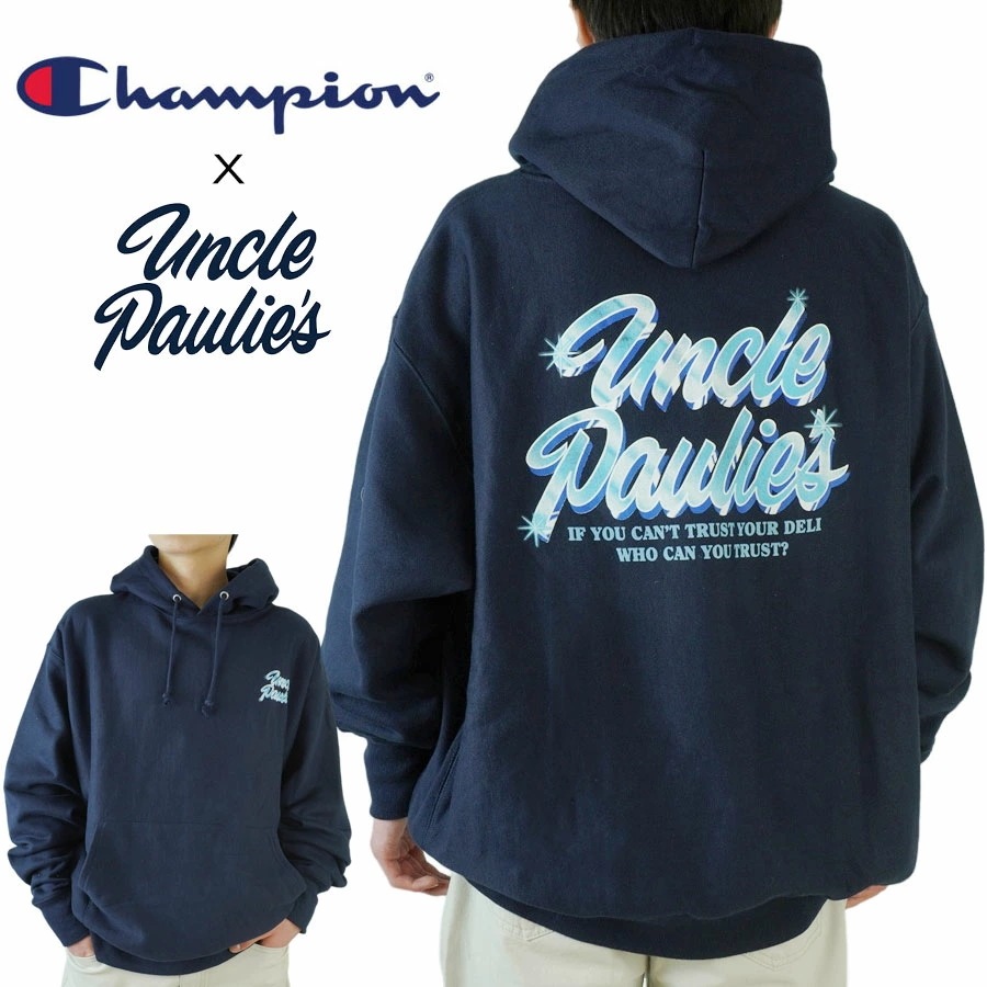 メンズ パーカーCHAMPION チャンピオンリバースウィーブ S101 REVERS WEAVEUNCLE PAULIES アンクルポーリーズ コラボNAVY