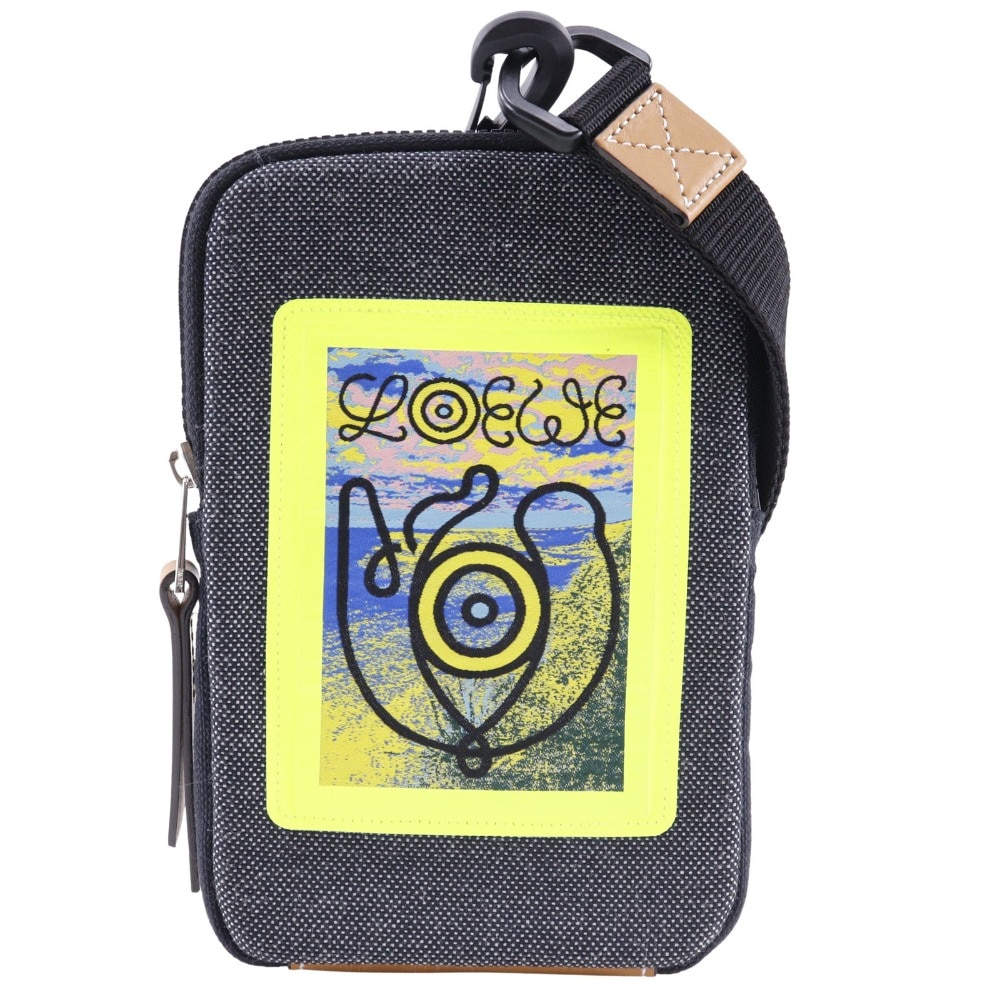 アイ ロエベ ネイチャー ネックポーチ フォンポーチ ポーチ キャンバス グレー 黄 メンズ 中古品 A+ランク