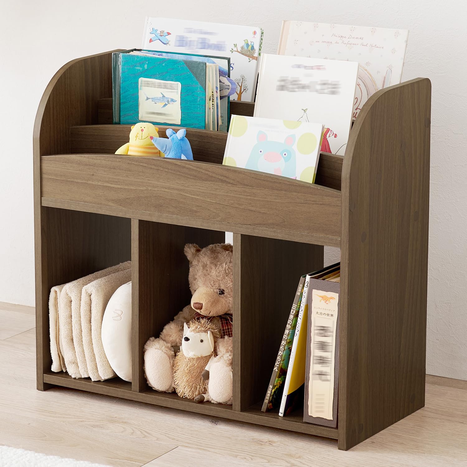 萩原 絵本ラック 本棚 おもちゃ 収納 【 子供が 片付けやすい 絵本収納 】オープン収納 付き 木製 幅 63 奥行 29 高さ 59 ブラウン RCC-1608BR