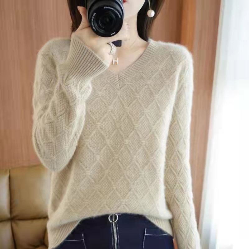 Vネックセーター ホワイト ブルー ピンク トップス ニットソー セーター ロング スリム 細身