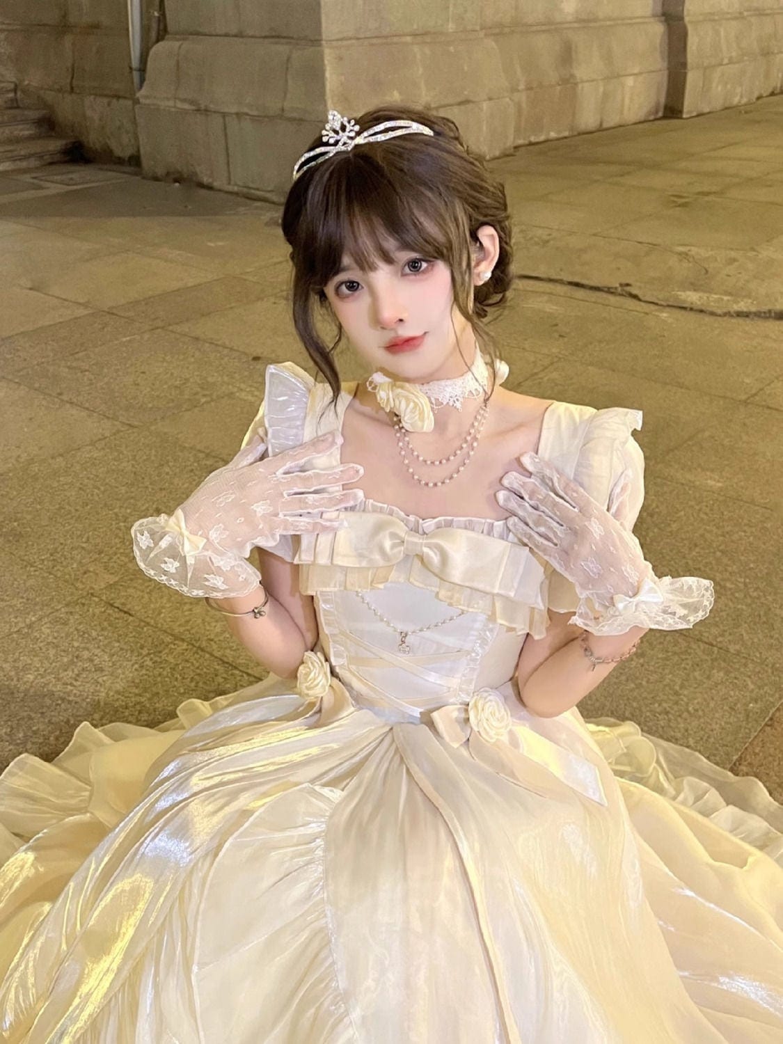 Lolita ジェネレーションカラーフラワーマリッジドレスドレスエレガントバースデードレスロングプリンセスドレス