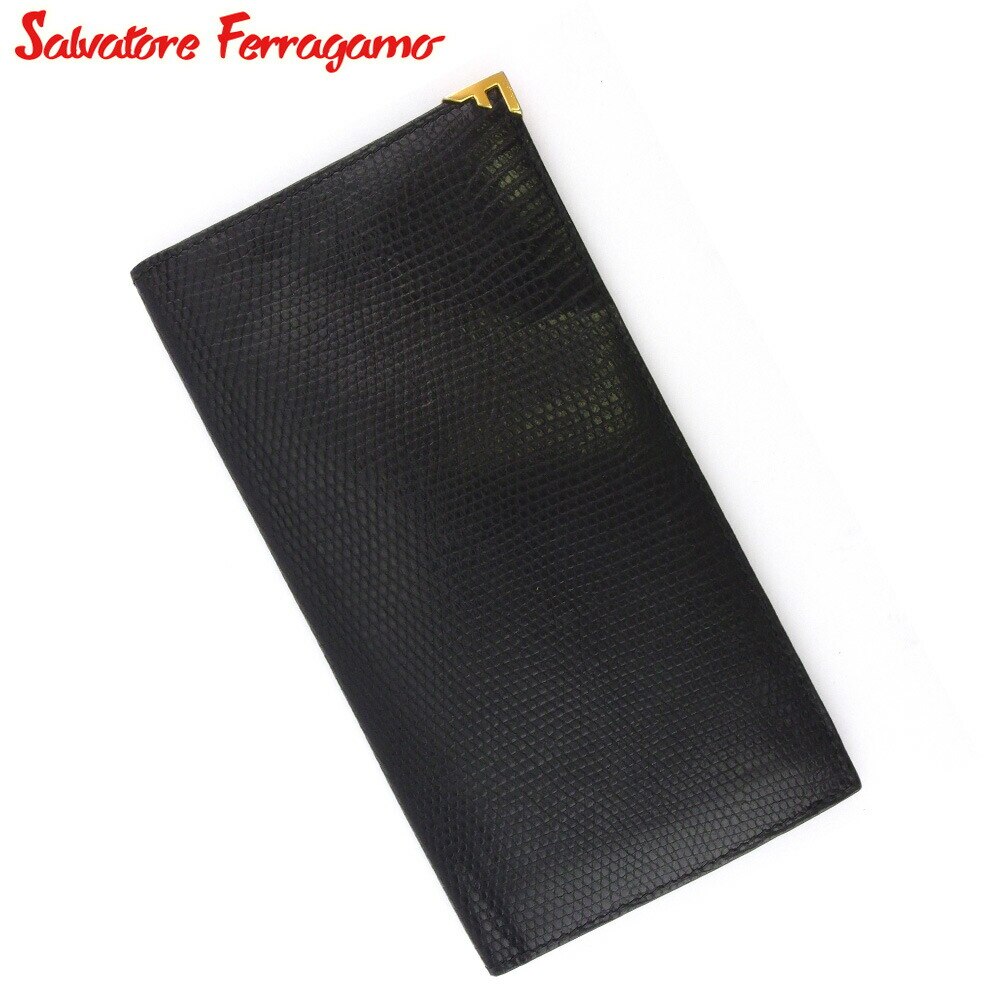 長札入れ 札入れ リザード調 メンズ ブラック ゴールド 中古