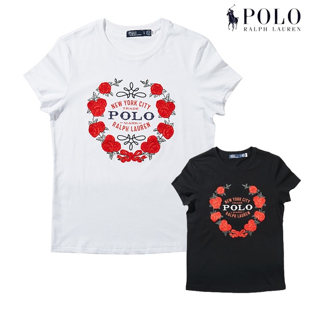 本物保証 ラルフ レディース コットン ポロベアー & 限定プリント 半袖 Tシャツ 2 カラー(ブラック / ホワイト) RL7361(ポロベアー& 限定プリント)