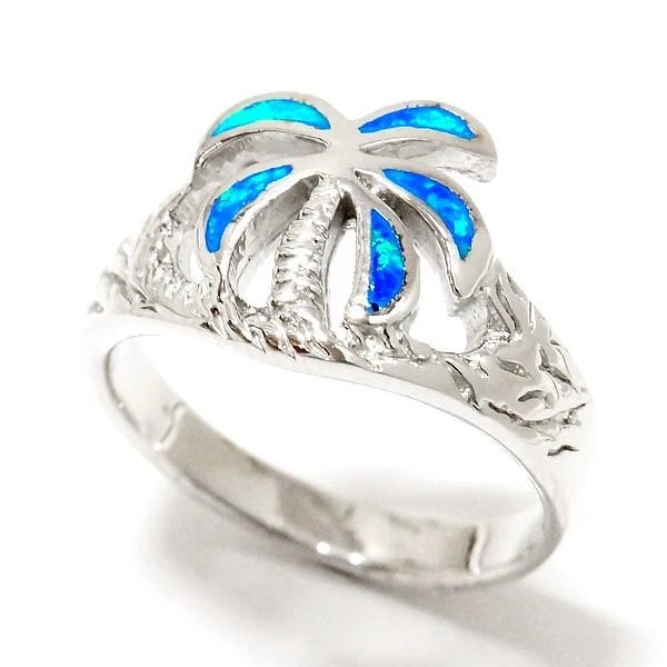 ハワイアンジュエリー リング パームツリー ヤシの木 ブルーオパール レディース シルバー925