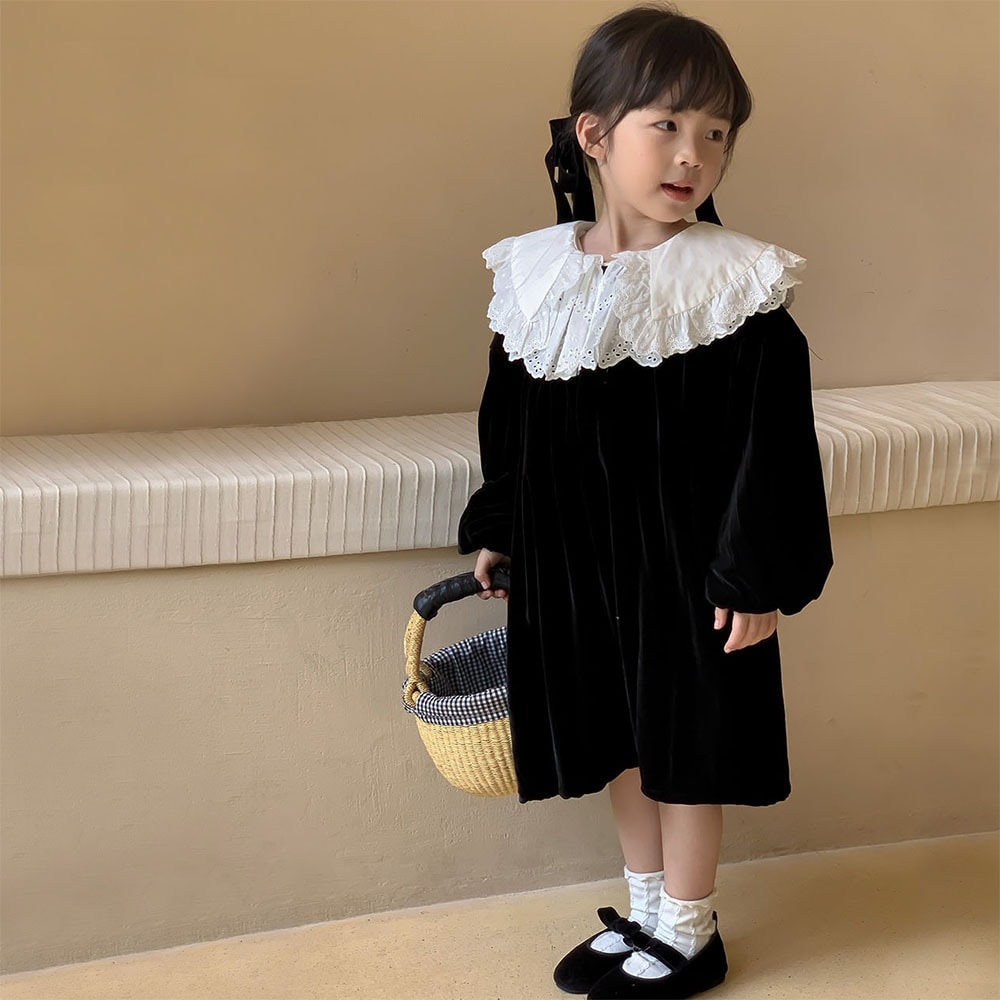 子供ドレス 2024 秋韓国女の子ベルベットドレスおしゃれで甘いベビーレースプリンセスドレス 3270